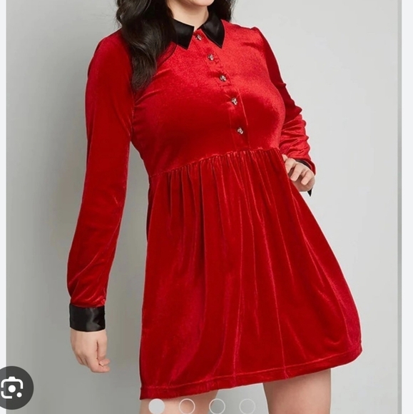 New Modcloth Red Velvet Skull Dress - Picture 1 of 3